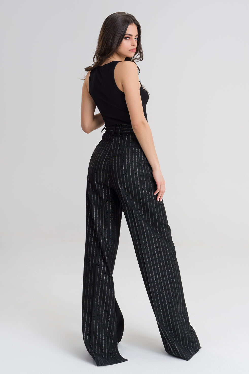 Madelyn  Black Cotton structured suit metallic pants