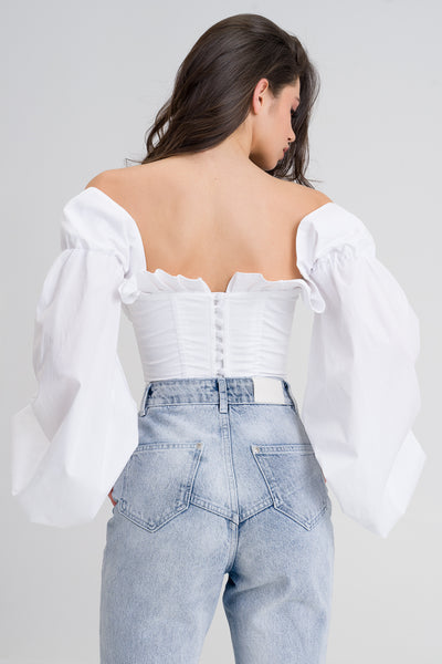 Evelyn  White Cotton Blend evening bustier top