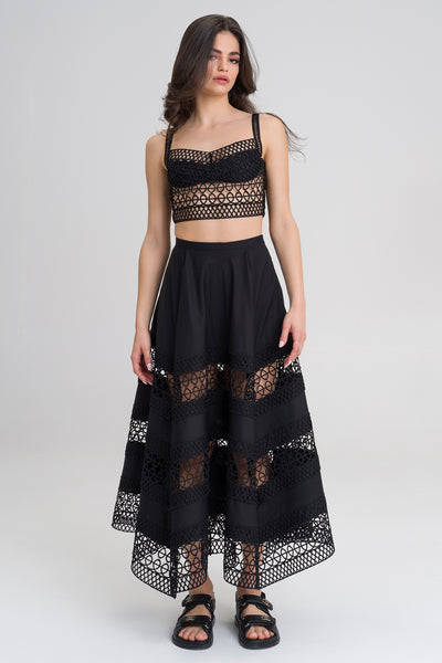 Rima  Black Cotton blend embroided bustier top