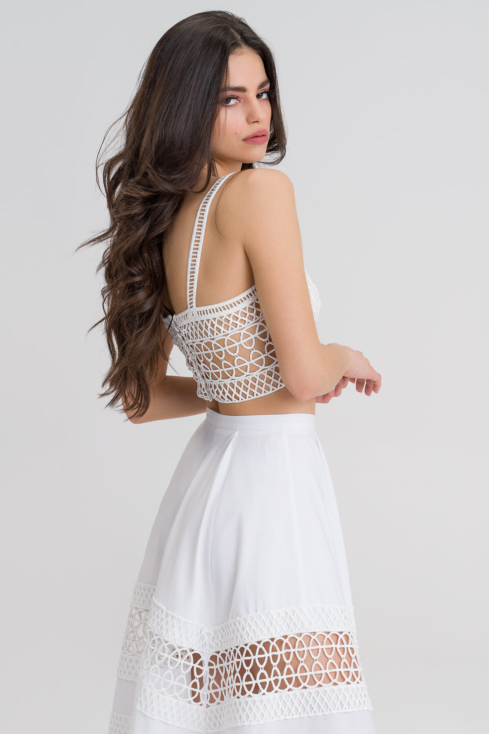 Rima White Cotton blend embroided bustier top