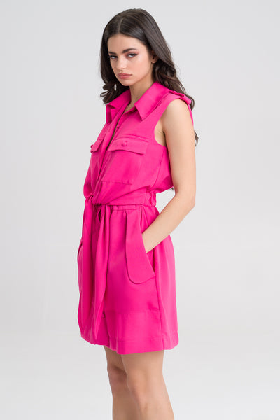 Victoria  Hot Pink Cotton blend pocket dress