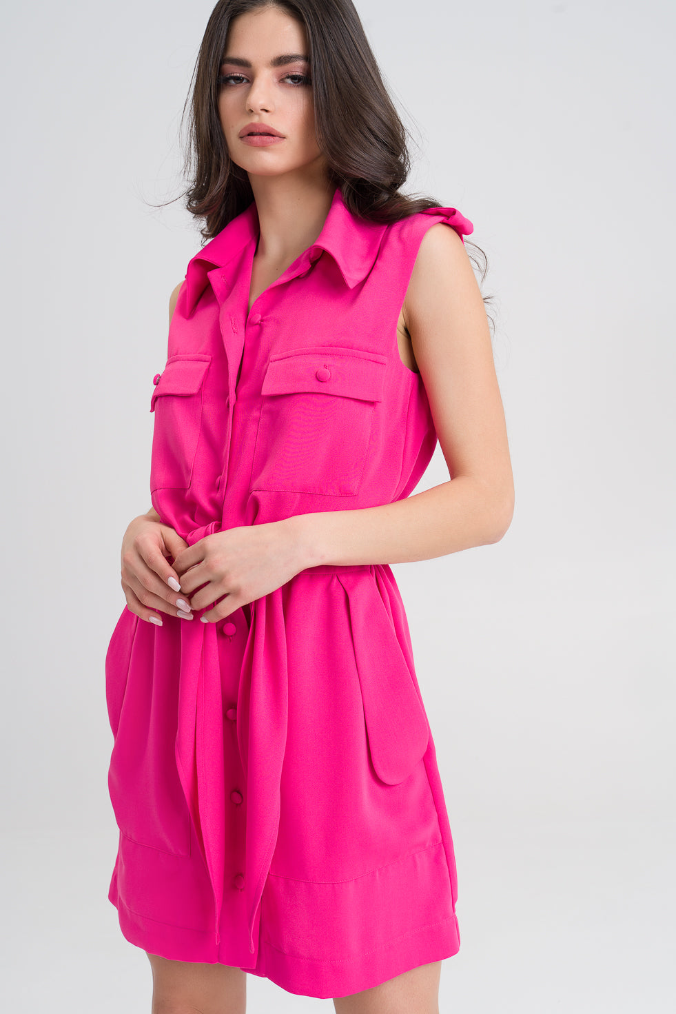Victoria  Hot Pink Cotton blend pocket dress
