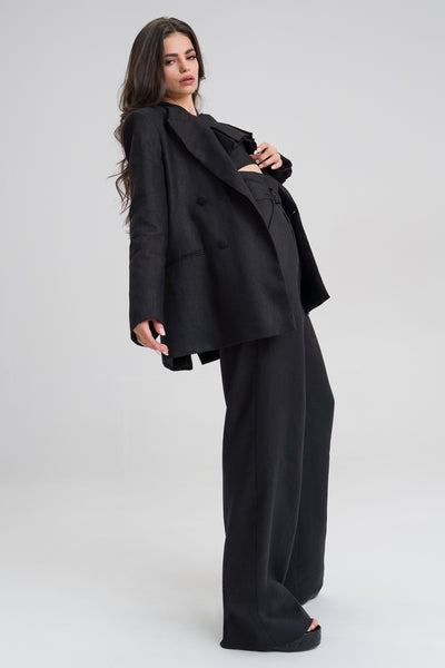 Gianna  Black Linen Oversized suit Blazer