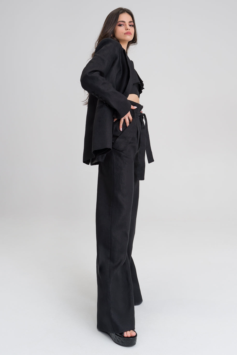 Gianna  Black Linen Oversized suit Blazer