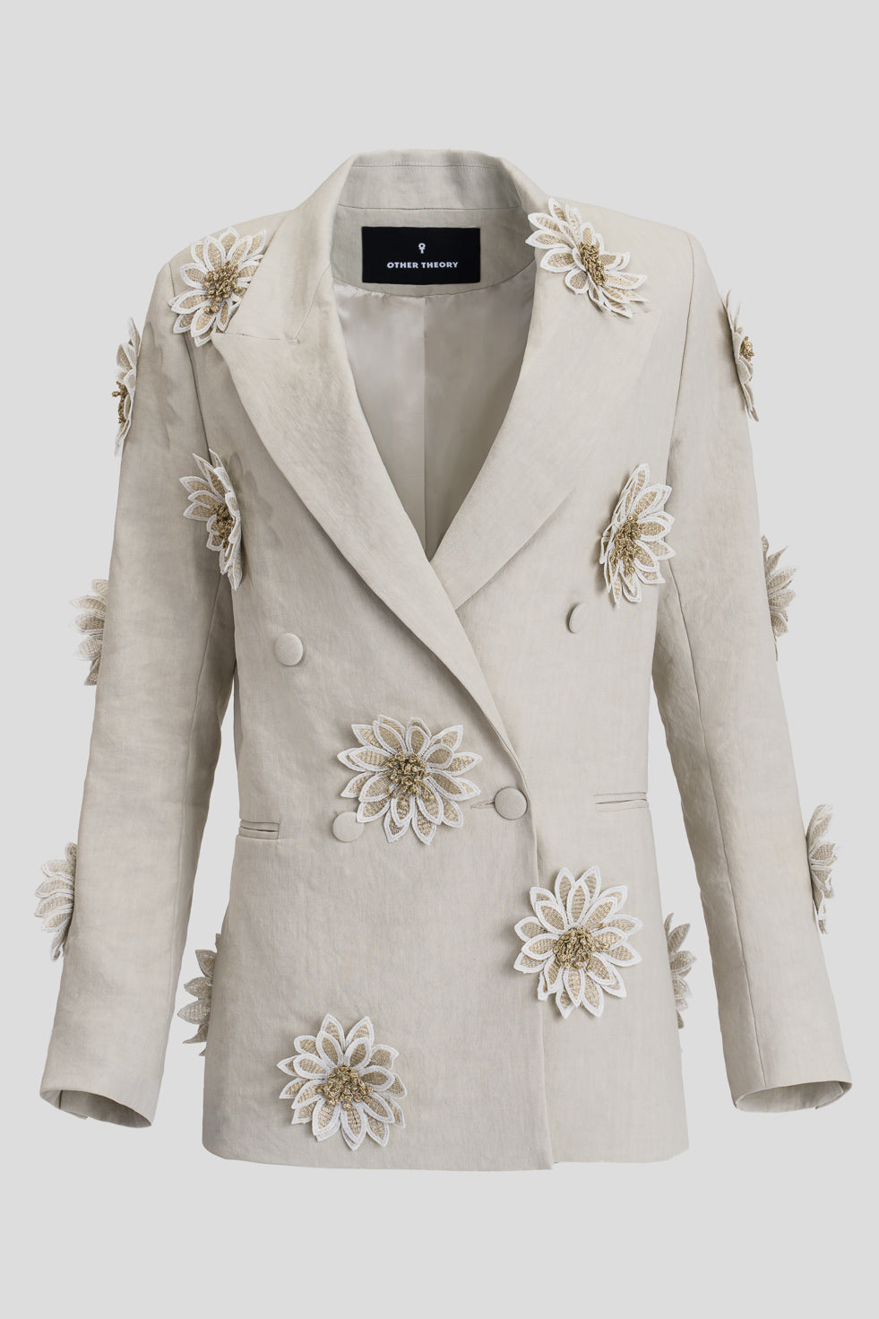 Valentina Cream Linen oversized flower embellished suit blazer