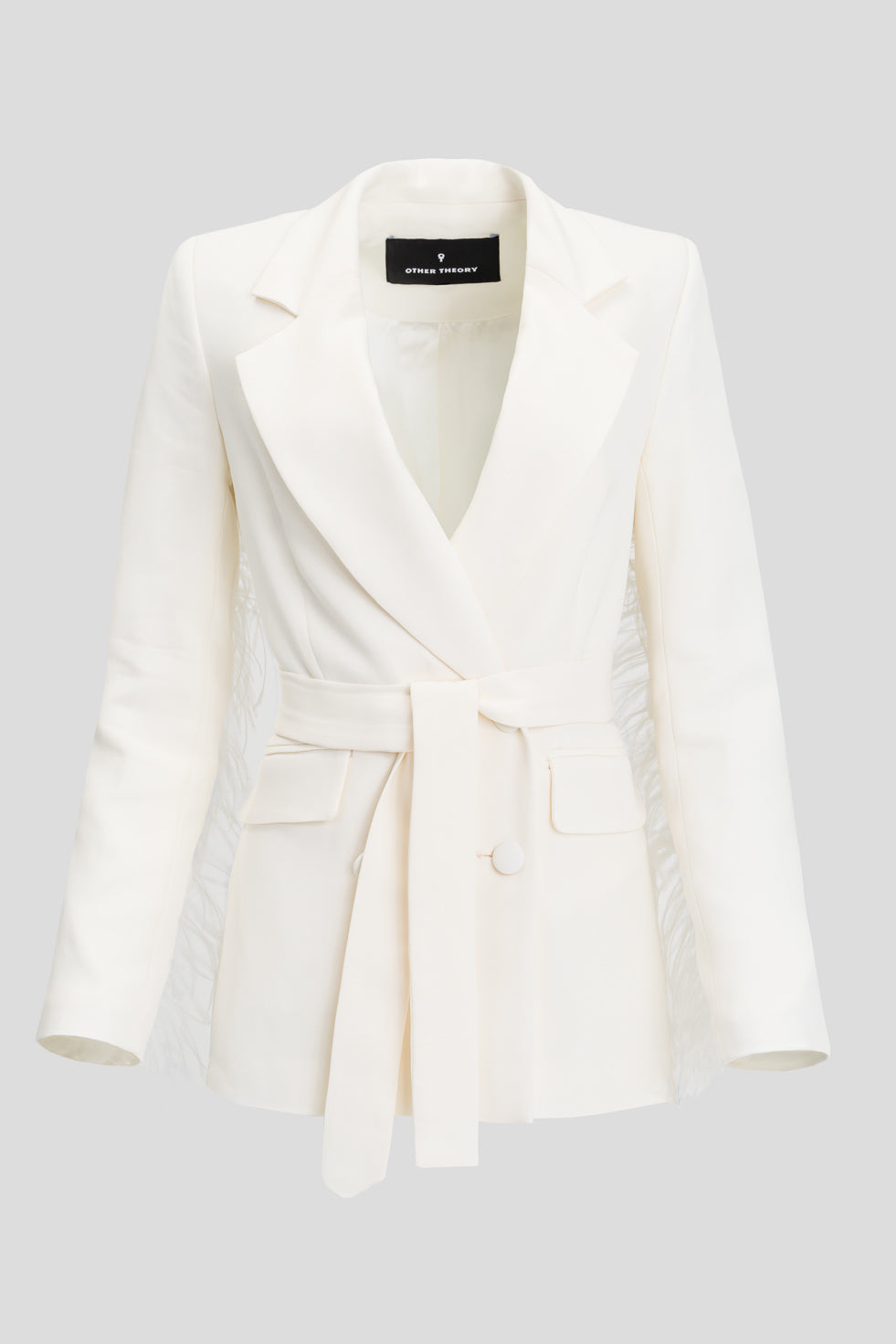 Ivy White Cotton blend feather embellished suit blazer