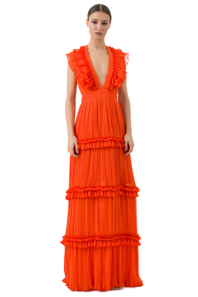Penelope Orange Maxi Ruffel Dress