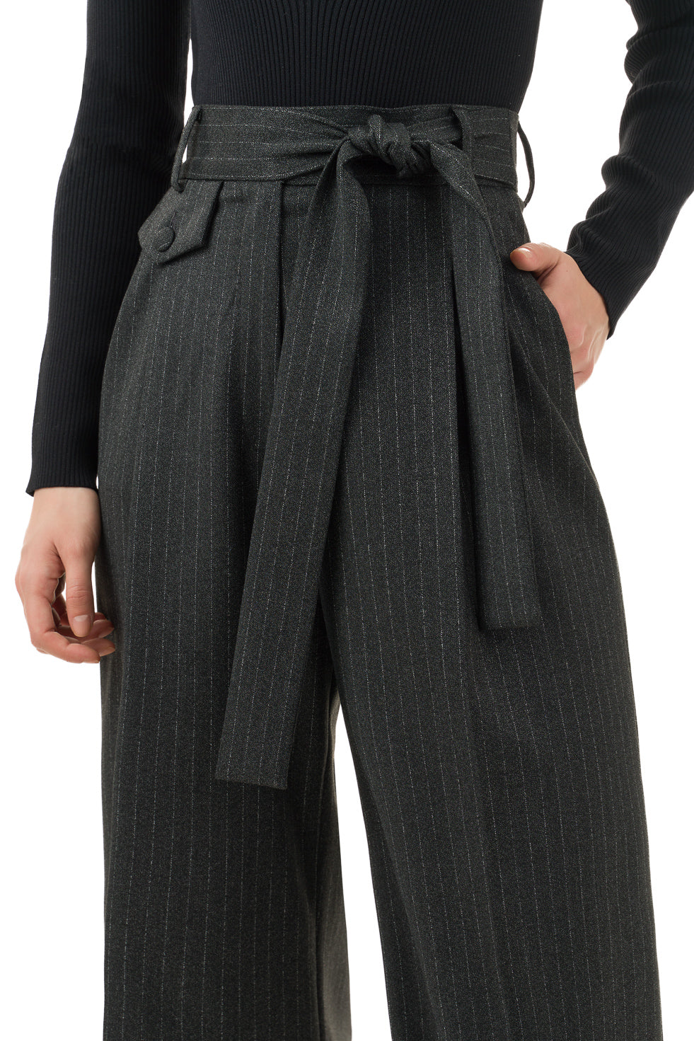Tyra Grey Striped Trousers
