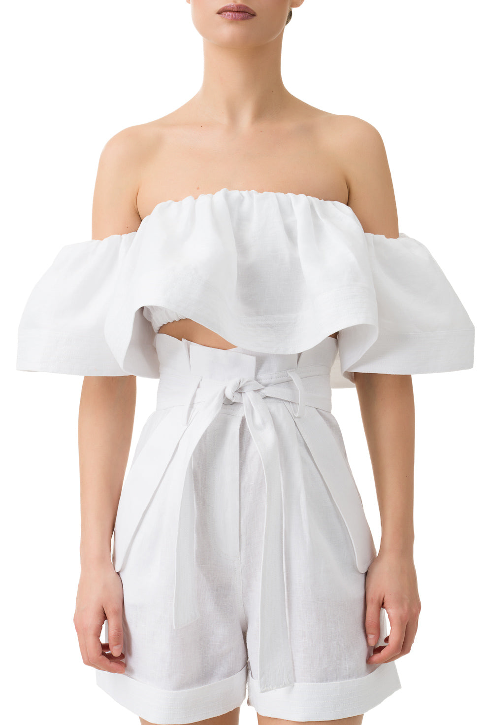 Isabela White Cropped Linen Top