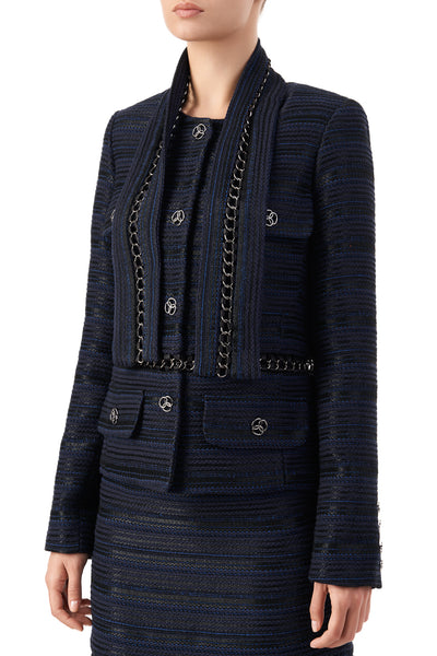 Gwen chain embroidered shawl detailed long sleeve blazer