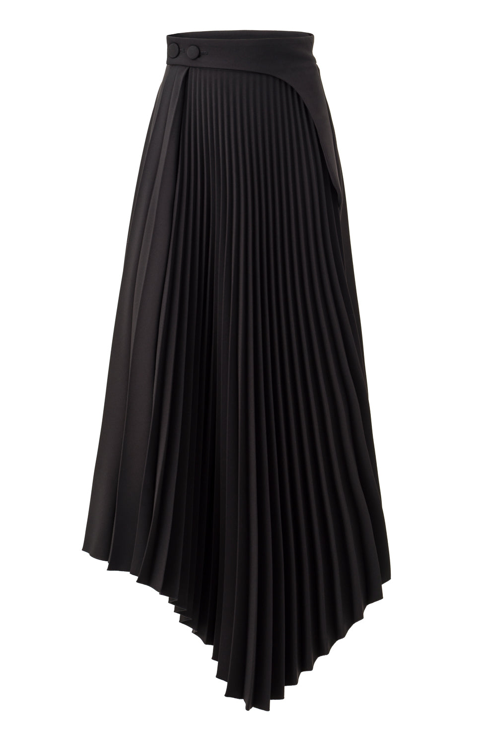 Jamila Black Asymmetric Pleated Long Skirt