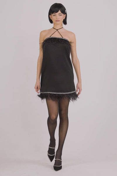 Feather Embellished Mini Dress