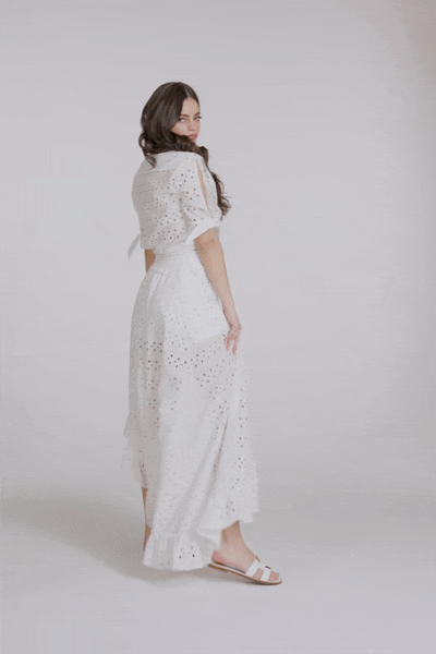 Samira White Cotton blend embroided beach blouse