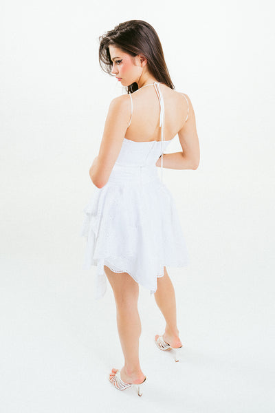 'CECILIA' Asymmetric Lace And Cotton White Mini Skirt
