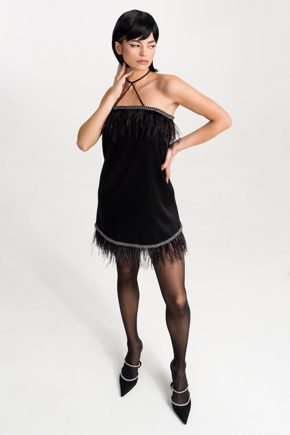 Feather Embellished Mini Dress