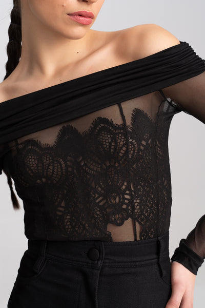 'Lusi' Off-The-Shoulder Stretch-Lace Top
