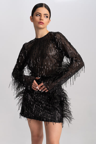 ‘Chantal’ Feather And Sequins-Embellished Mini Dress