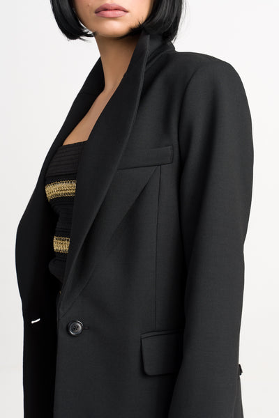 'Eliza' Black Draped Wool-Blend Structured Blazer