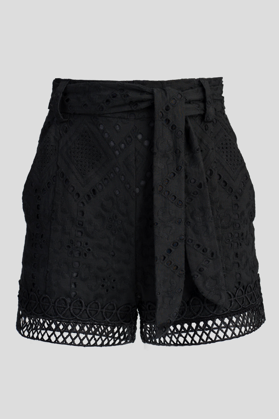 Amelie Black broderie cotton-blend shorts