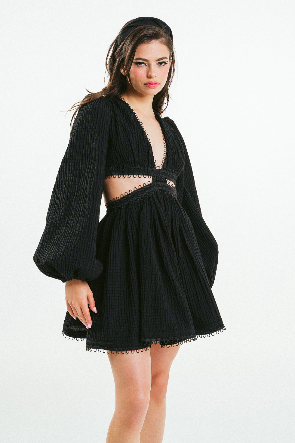 'NIA' Crochet-Trimmed Cutout Mini Dress