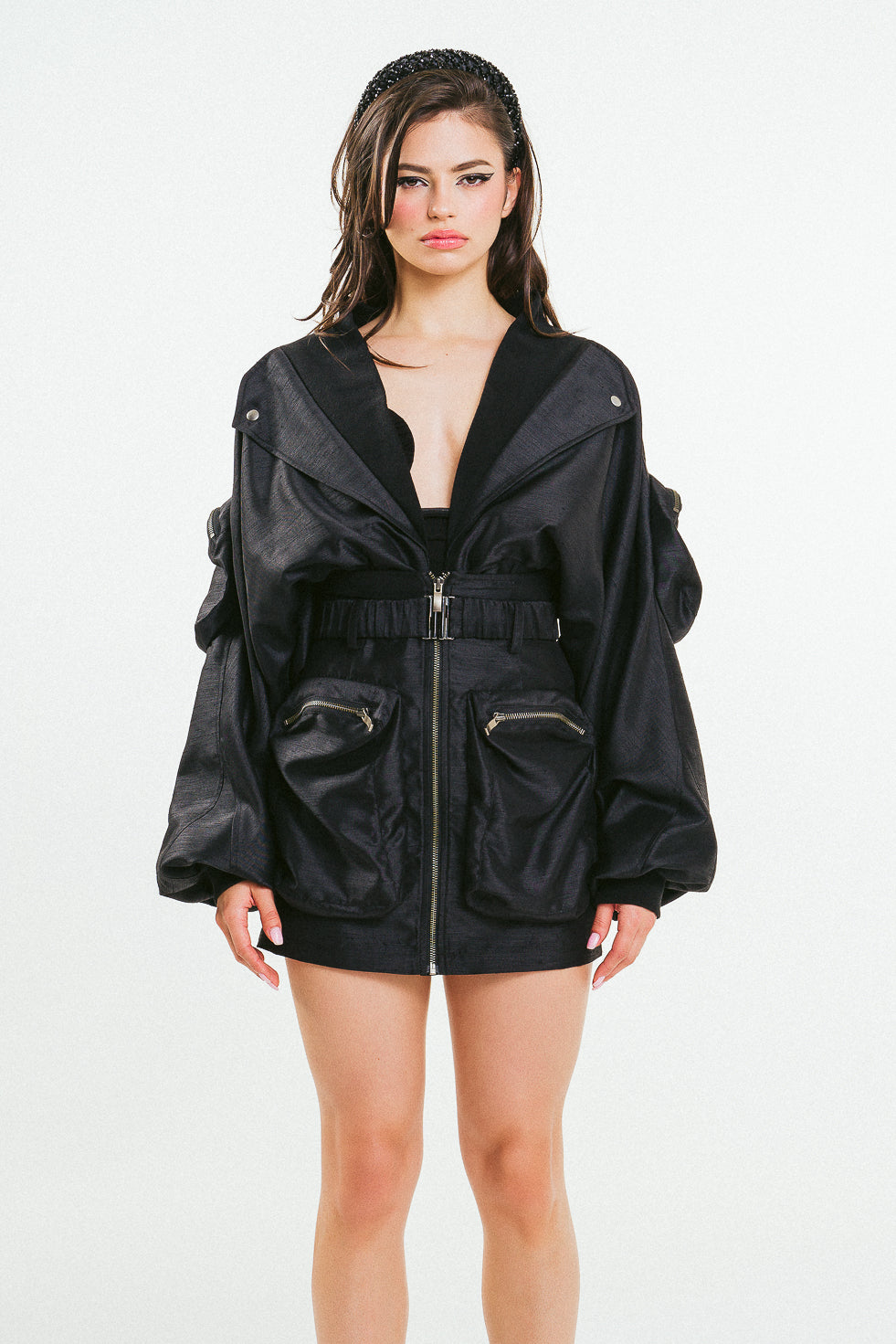 'AMI'  Cropped Trimmed Shell Cargo Bomber
