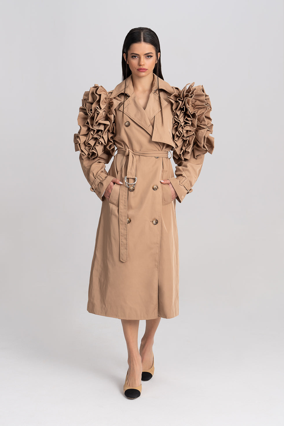 ‘Constance‘ DETACHABLE FLOWER DOUBLE-BREASTED TRENCH COAT