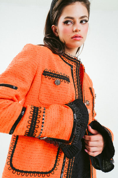 'REMY' Orange Two-Tone Cotton-Blend Tweed Jacket