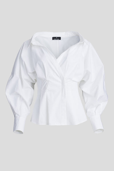 ‘Amani’ White Cotton-Poplin Wrap Shirt