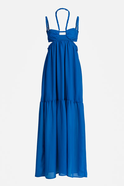 Lillian Blue Silk flared maxi dress