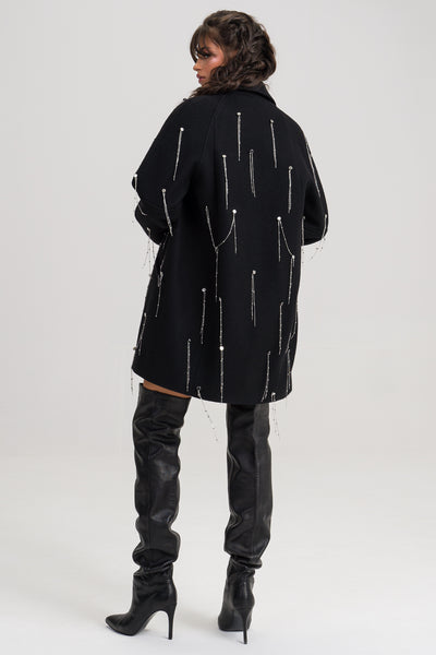 'Elia' Chain-Embellished Wool-Blend Coat