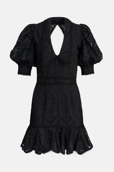 Lara Black Collar broderie cotton-blend mini dress