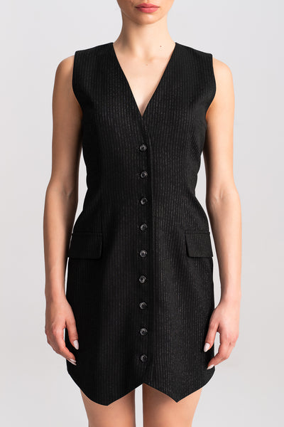 'Elena' Asymmetric Woven Mini Vest-Dress