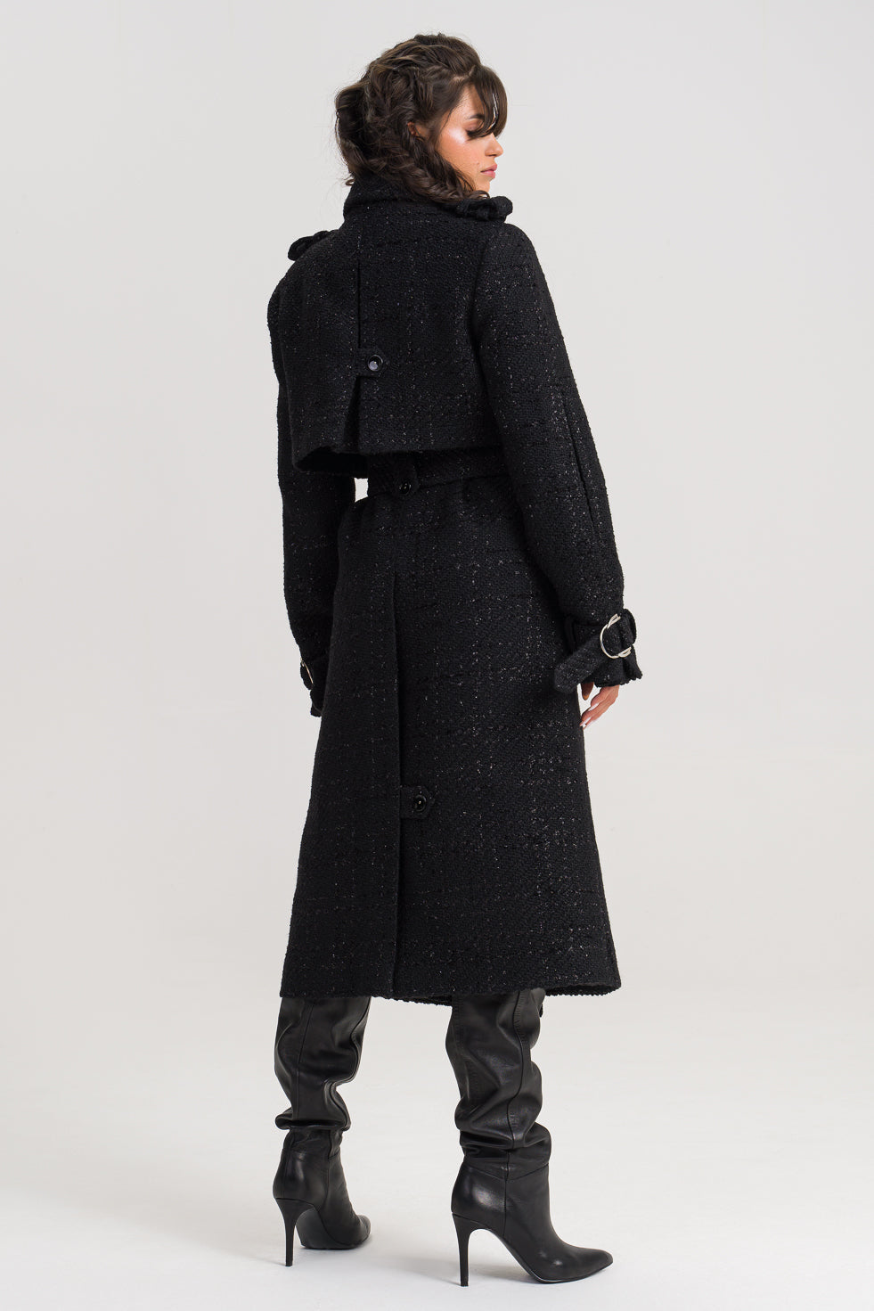 'Nyra' Double-Breasted Tweed Trench - Coat