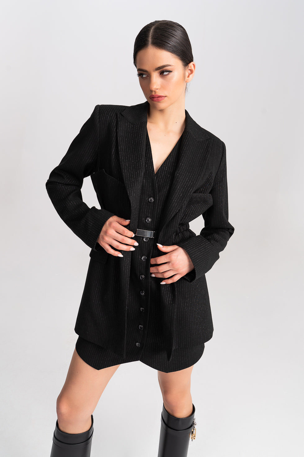 'Elena' Asymmetric Woven Mini Vest-Dress