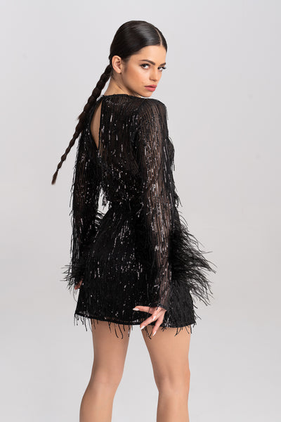 ‘Chantal’ Feather And Sequins-Embellished Mini Dress