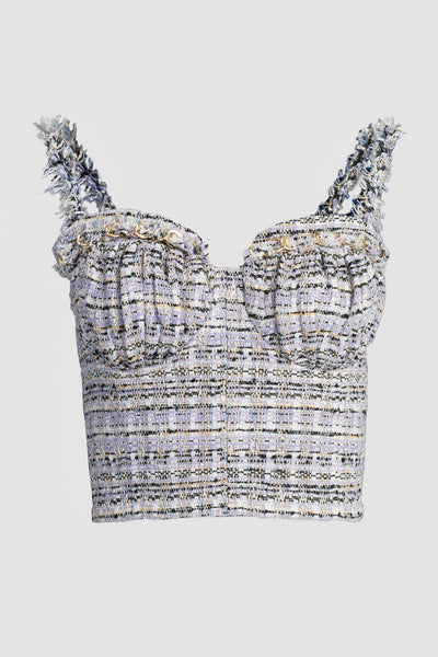 ‘Salma’ Tweed Chain EMBELLISHED bustier Top