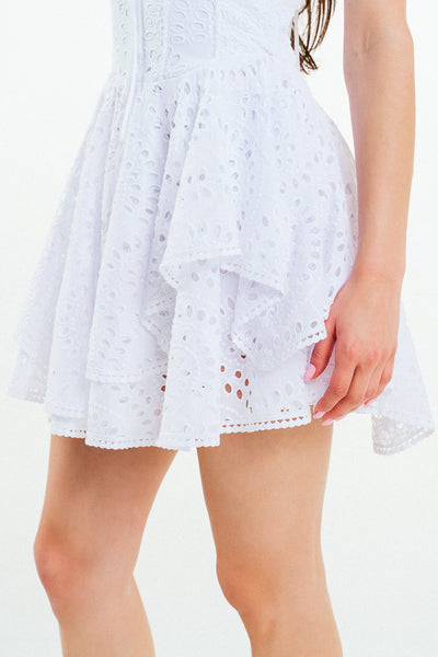 'CHRISTIE' Broderie Anglaise White Cotton Mini Dress