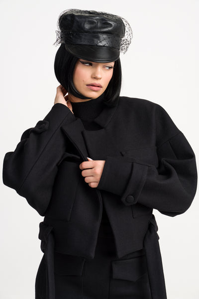 'Isabella' Black Cropped Boxy Coat