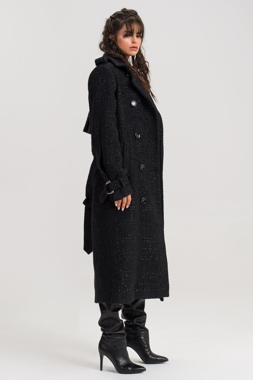 'Nyra' Double-Breasted Tweed Trench - Coat