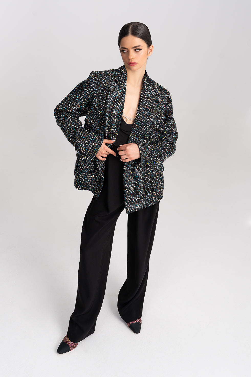 'Samara' Metallic Tweed And Sequins-Embellished Blazer