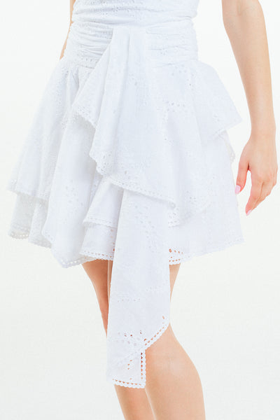 'CECILIA' Asymmetric Lace And Cotton White Mini Skirt