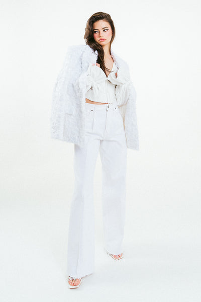 'AMINA' 3D Bouclé Sequined Oersized White Blazer