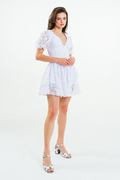 'CHRISTIE' Broderie Anglaise White Cotton Mini Dress