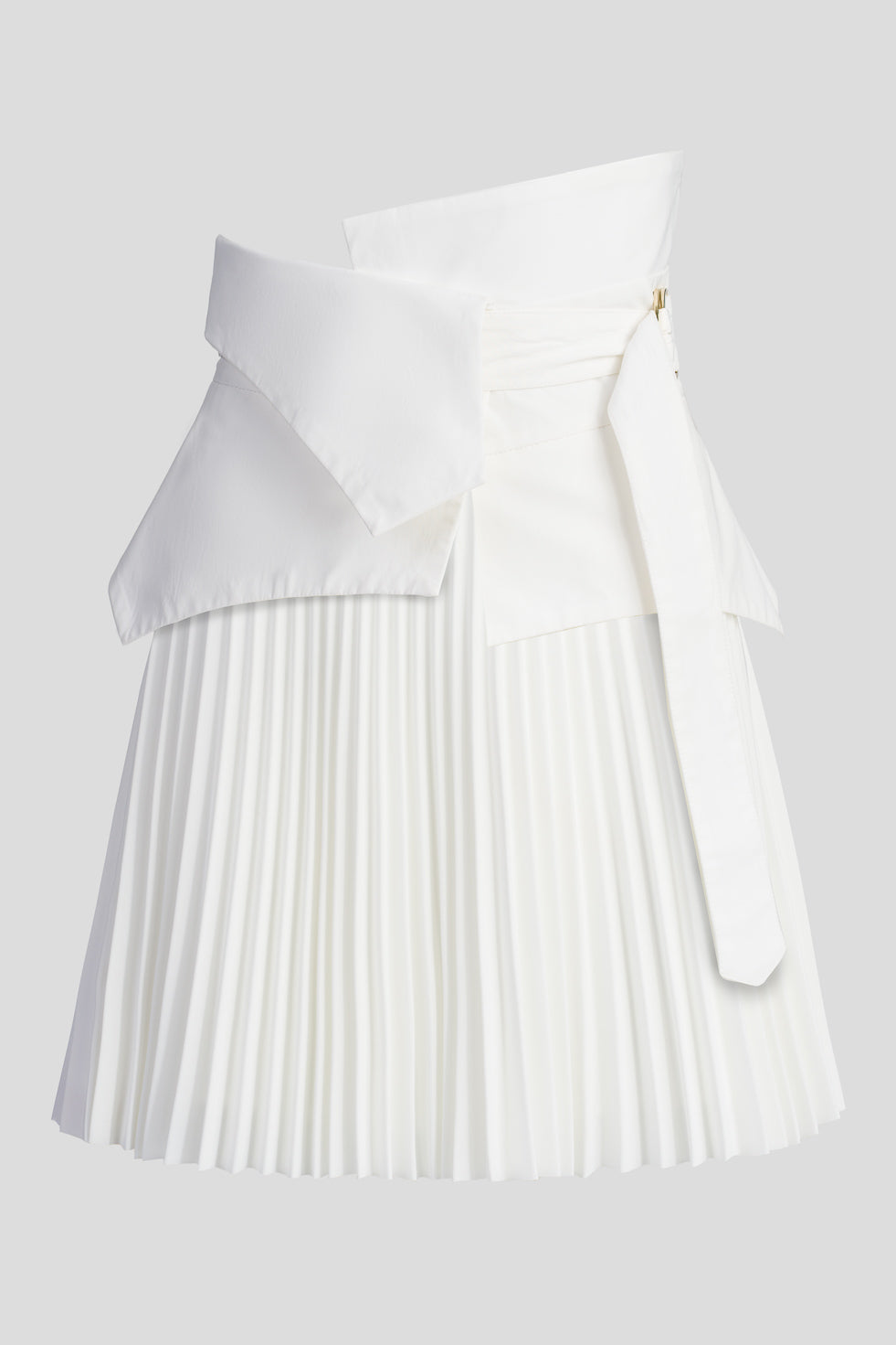 ‘Nura’ Belted Wrap-Effect Pleated White Skirt