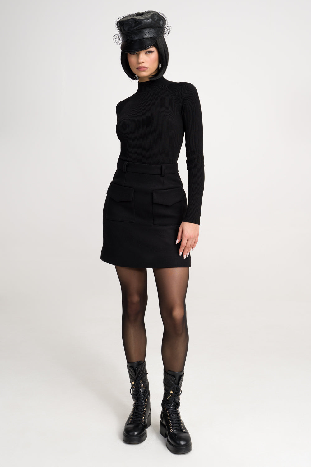 'Emma' Black Wool Mini Skirt