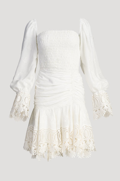 Eliana Cream Ruffled broderie cotton-blend mini dress