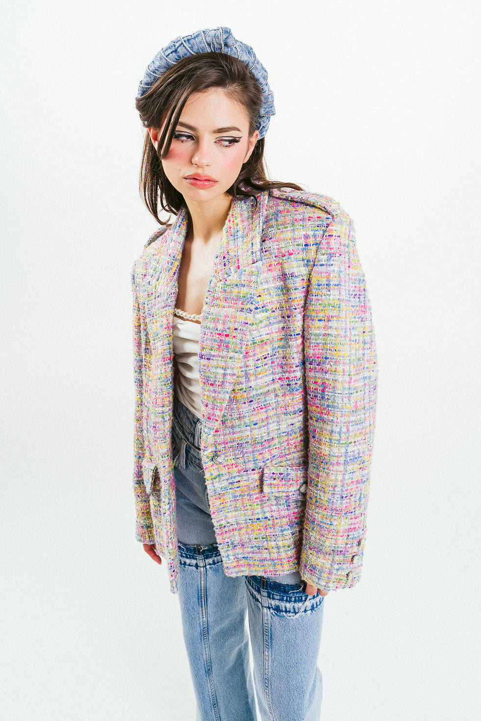 'DAIANA' Rainbow Tweed Structured Oversized Blazer